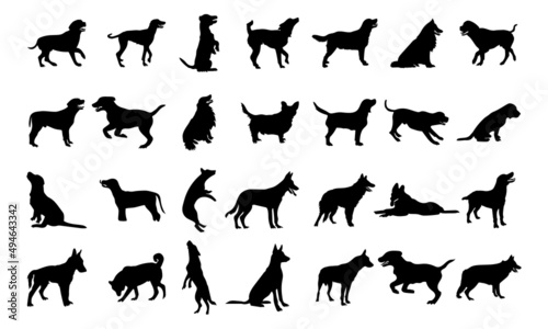 Vector silhouette of a dog on white background.
