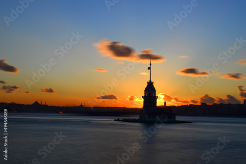 Istanbul Maiden Tower (Kiz Kulesi). Sunset at Maiden's Tower.Istanbul, Turkey 