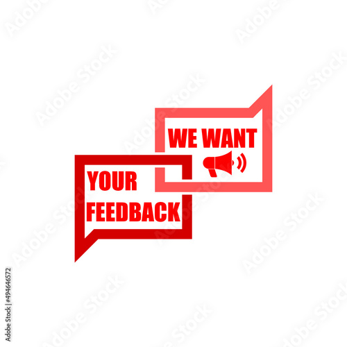 We want your feedback promotion icon isolated on white background