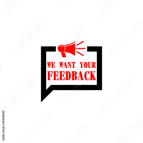 We want your feedback promotion icon isolated on white background