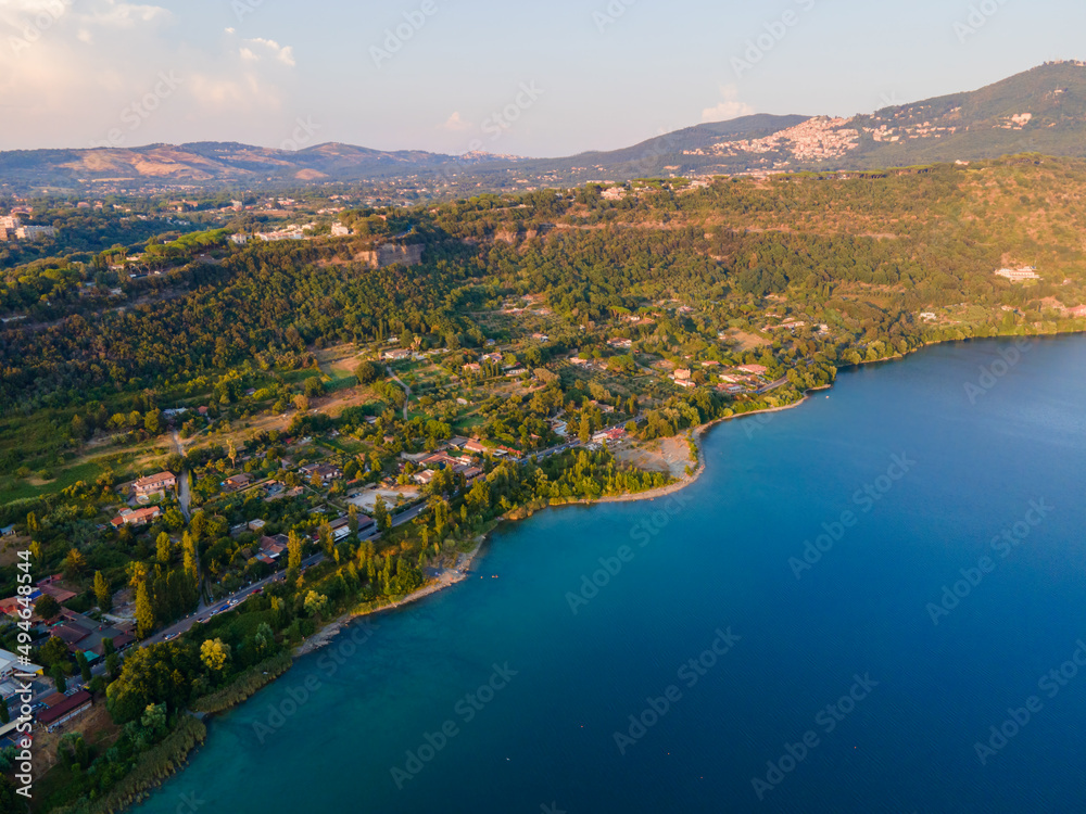 Aerial view of Castel Gandolfo lake in Italy