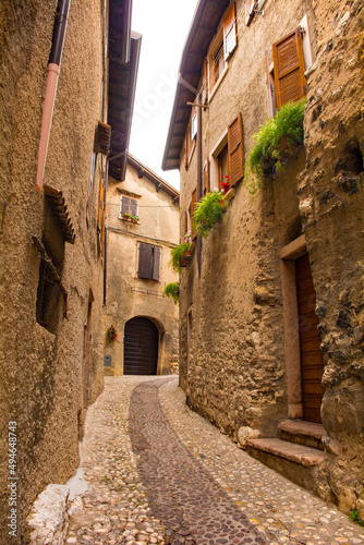 A quiet street in winter in the small town of Malcesine on the north shore of lake Garda  Verona Province  Veneto  north east  Italy 
