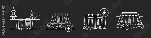 Hydro energy station icons collection. Renewable energy source. Vector illustration