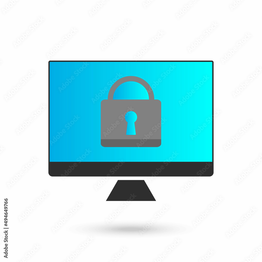 Computer protection icon with padlock, flat design. Computer protection icon with padlock, flat design.