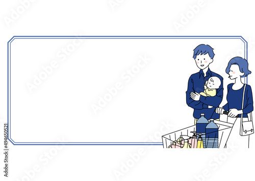 赤ちゃんと一緒に買物する家族のフレーム