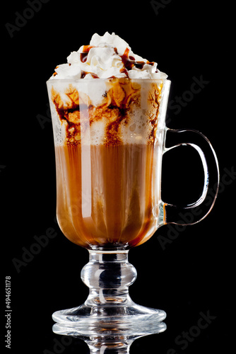 coffee and milk sweet cocktail isolated on black