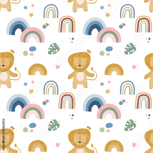 Cartoon cute animals baby pattern with lion