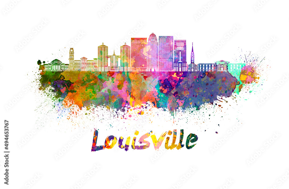 Louisville V2 skyline in watercolor - obrazy, fototapety, plakaty 
