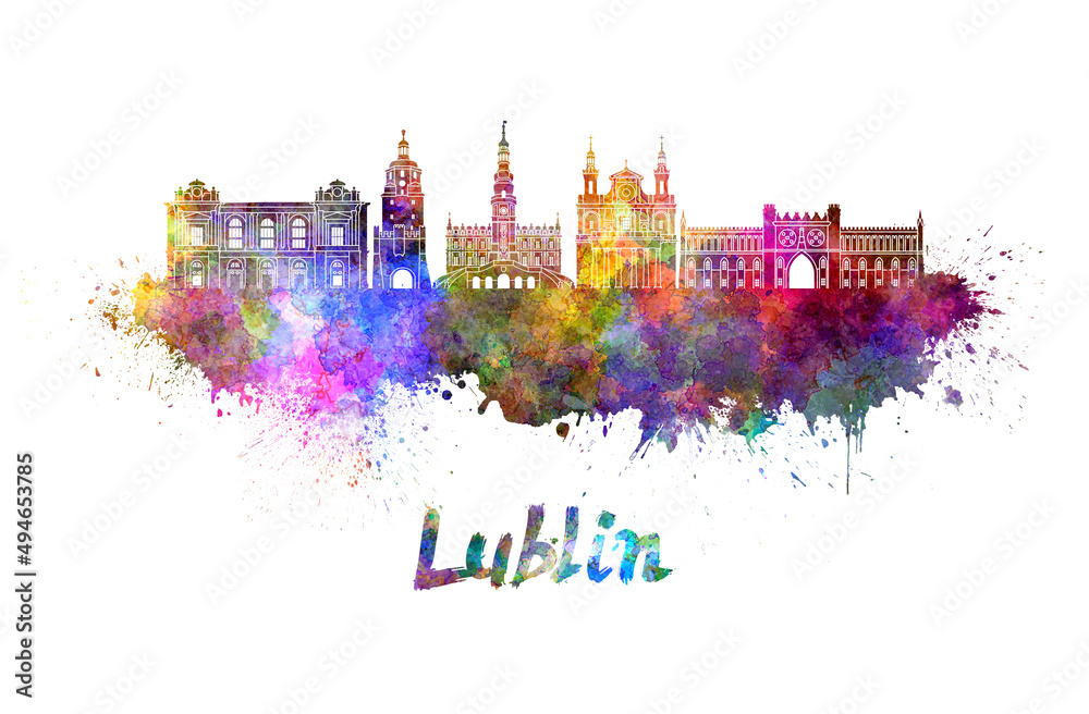 Lublin skyline in watercolor