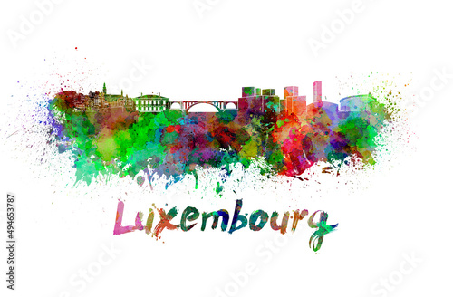 Luxembourg skyline in watercolor