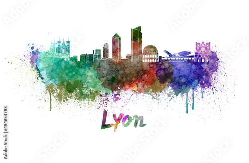Lyon skyline in watercolor