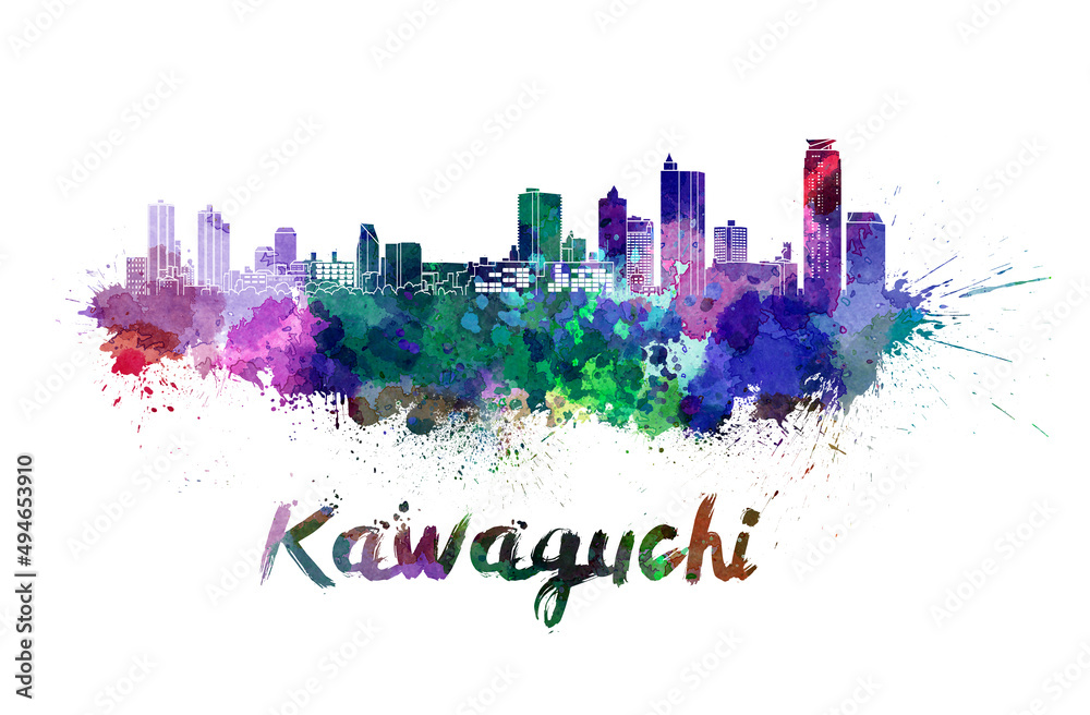 Obraz premium Kawaguchi skyline in watercolor