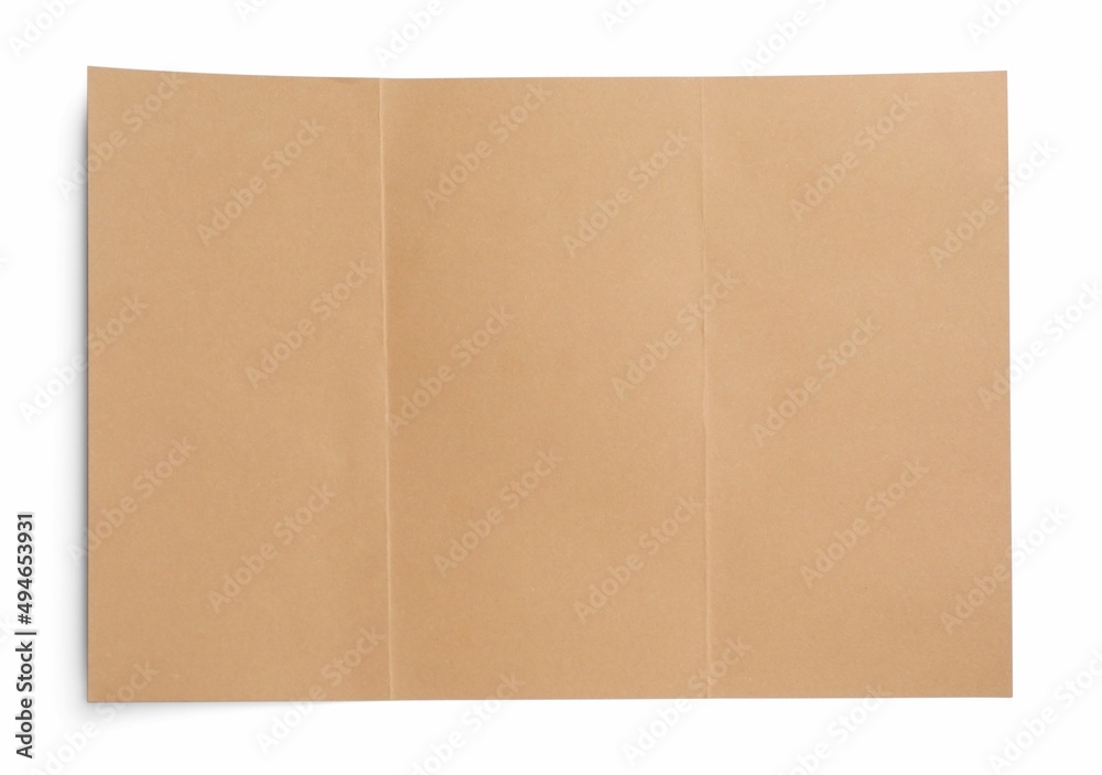 Sheet of brown paper on white background, top view Sheet of brown paper on white background, top view
