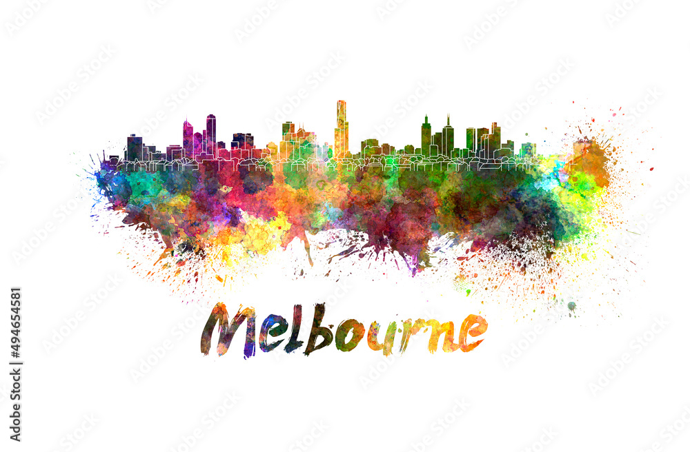 Melbourne skyline in watercolor