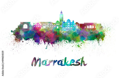 Marrakesh skyline in watercolor