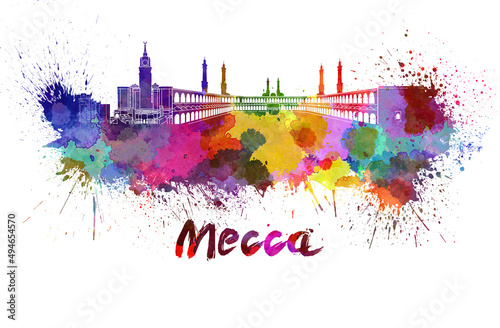 Mecca skyline in watercolor