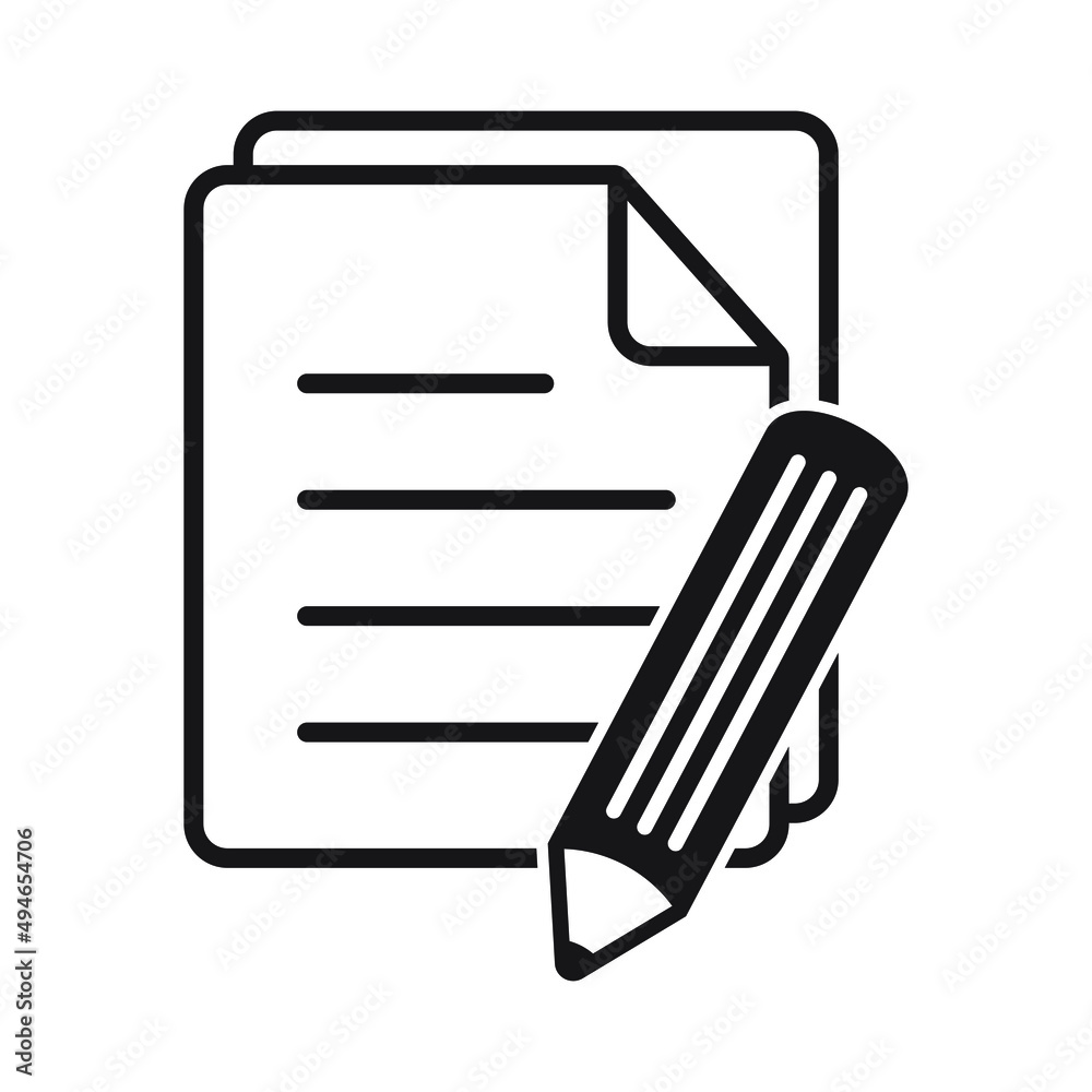 Document, contract vector icon, Paper with pencil icon. Document, contract vector icon, Paper with pencil icon.