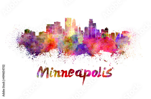 Minneapolis skyline in watercolor photo