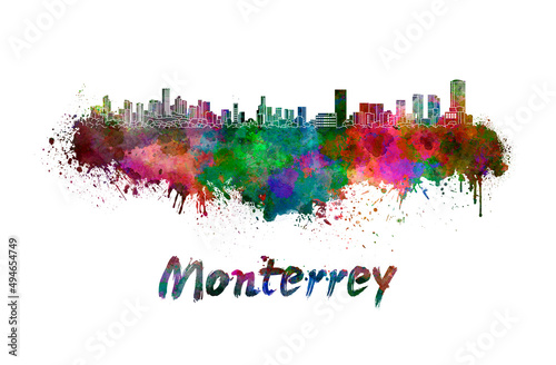 Monterrey skyline in watercolor