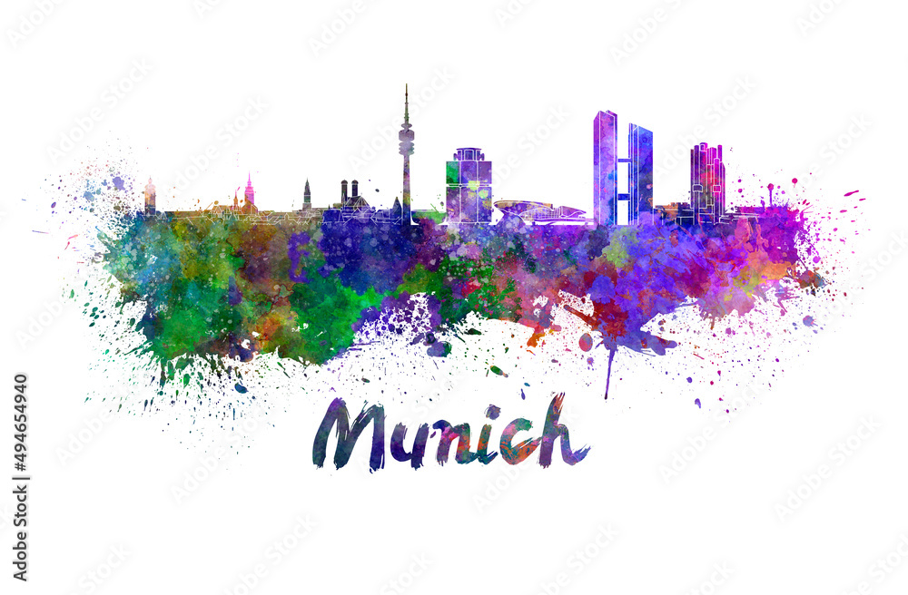 Naklejka premium Munich skyline in watercolor