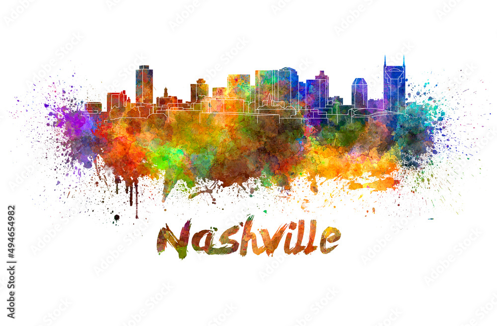 Nashville skyline in watercolor