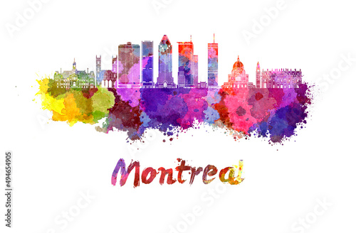 Montreal skyline in watercolor splatters
