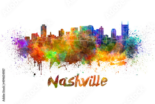 Nashville skyline in watercolor © Paulrommer