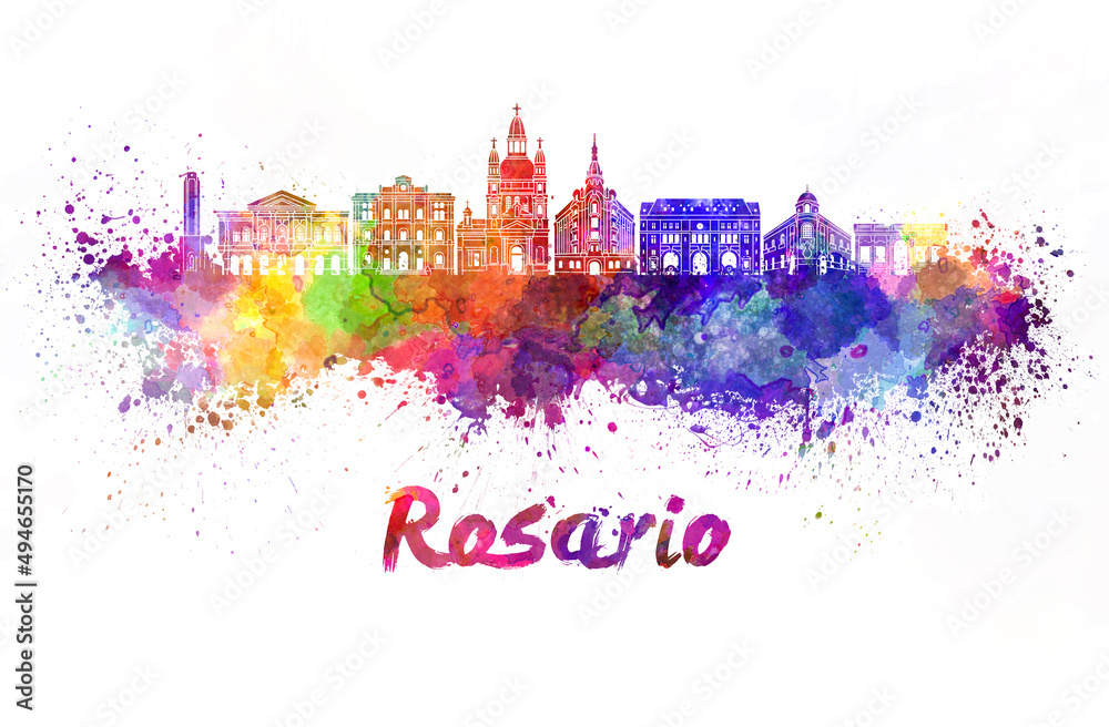 Rosario skyline in watercolor