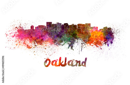 Oakland skyline in watercolor