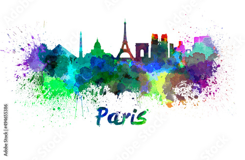Canvas Print Paris skyline in watercolor