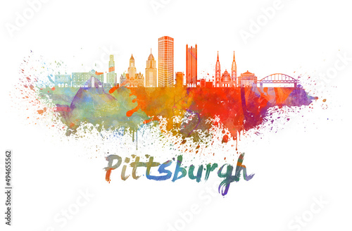 Pittsburgh V2 skyline in watercolor