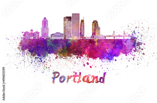 Portland V2 skyline in watercolor