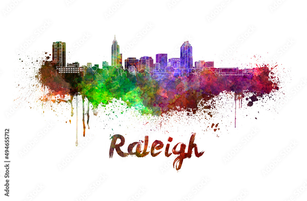 Raleigh skyline in watercolor