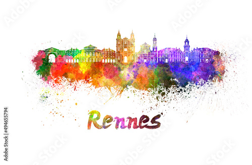 Rennes skyline in watercolor