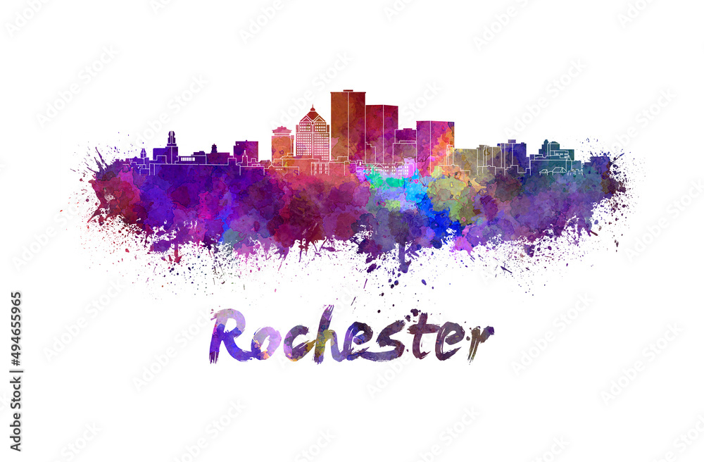 Rochester skyline in watercolor