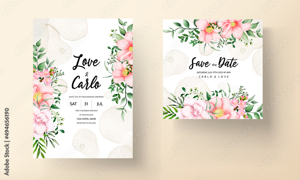 Romantic watercolor wedding invitation card template