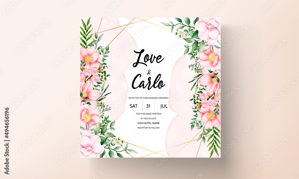 Obraz premium Romantic watercolor wedding invitation card template