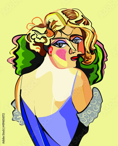 Cubist woman portrait during the beautiful ePoque