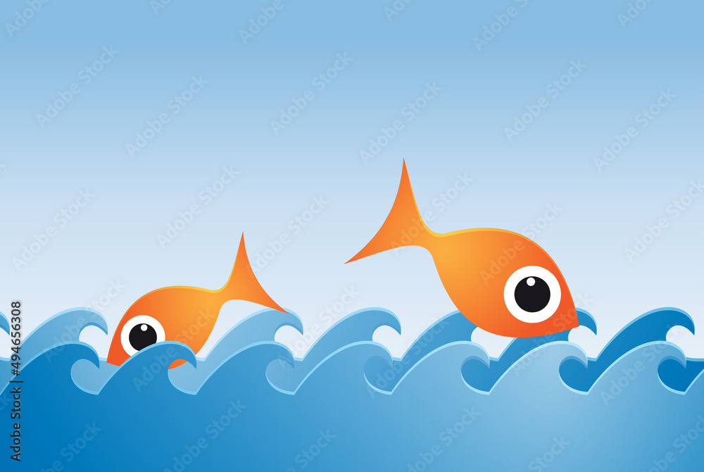 Fototapeta premium Sea rich and abundant with fish jumping out of the sea. vector illustration. Sustainable fishing concept