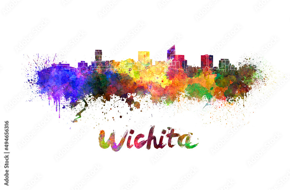 Wichita skyline in watercolor