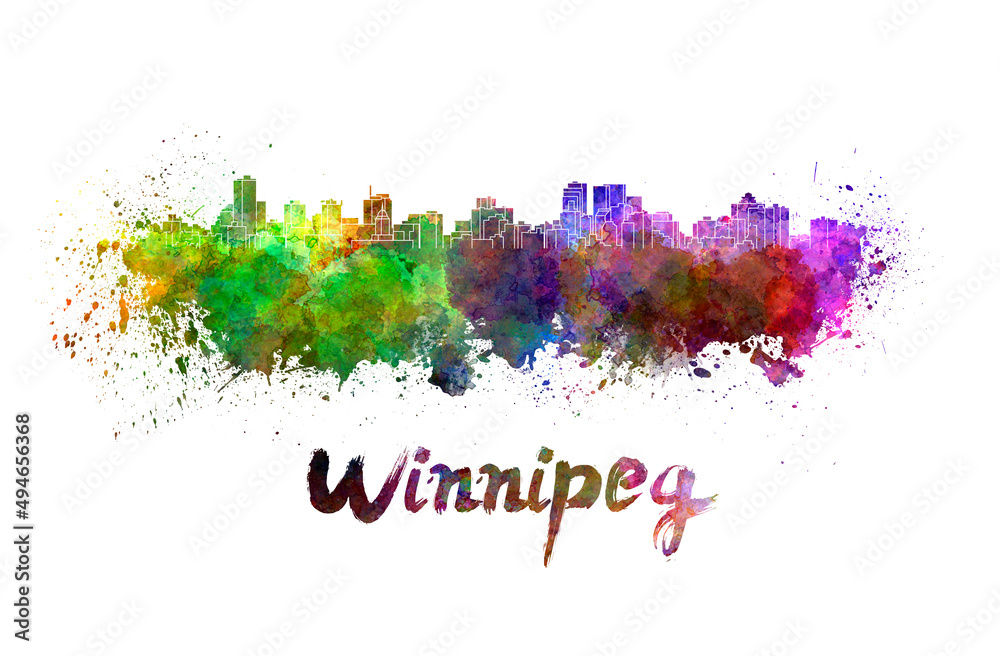 Winnipeg skyline in watercolor