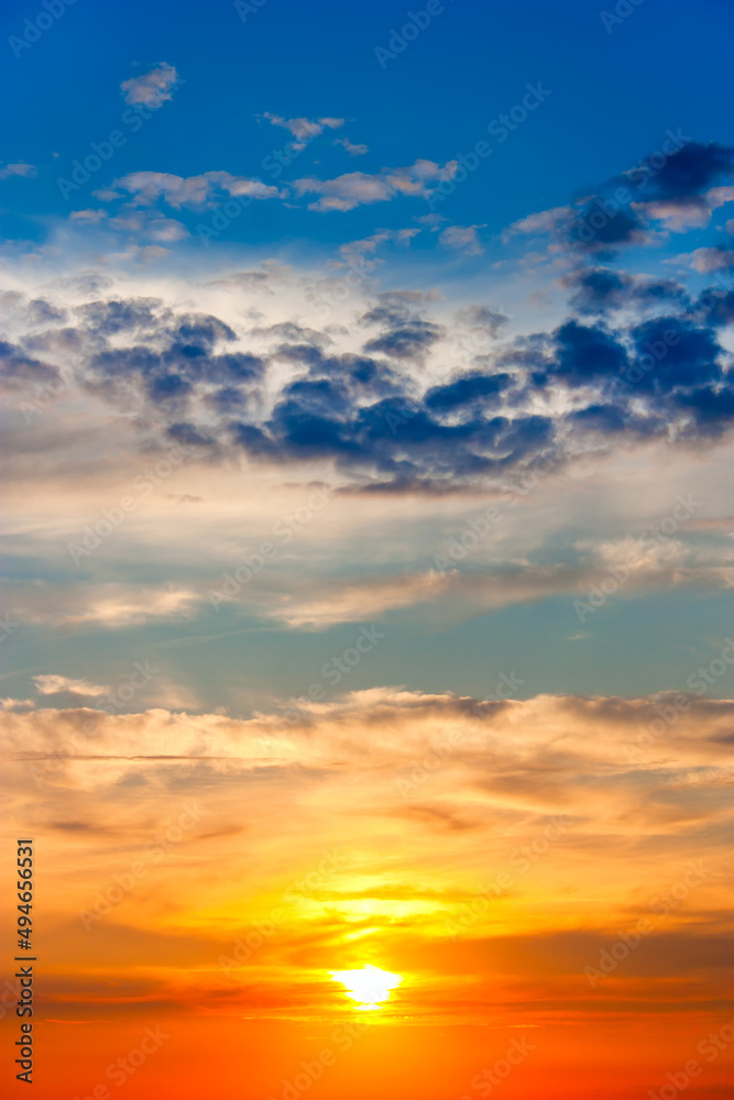 Fototapeta premium Beautiful sunrise, light majestic clouds in the sky.