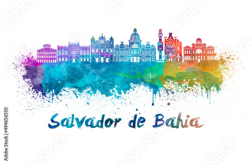 Salvador de Bahia  skyline in watercolor