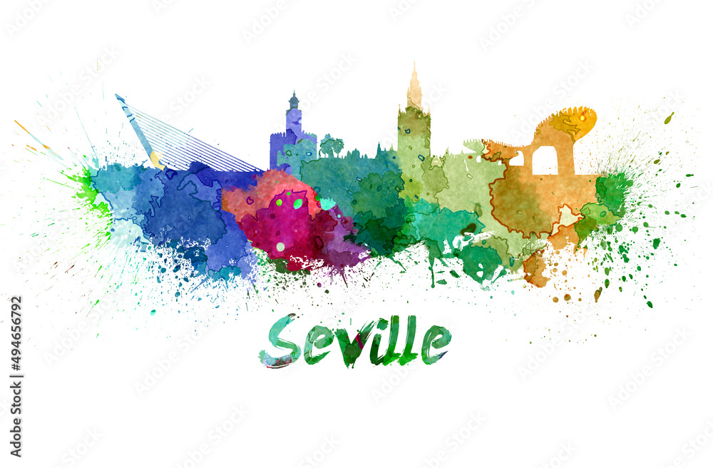Fototapeta premium Seville skyline in watercolor