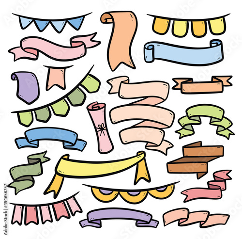 Set of colorful hand drawn banner doodle isolated on white background vector illustration