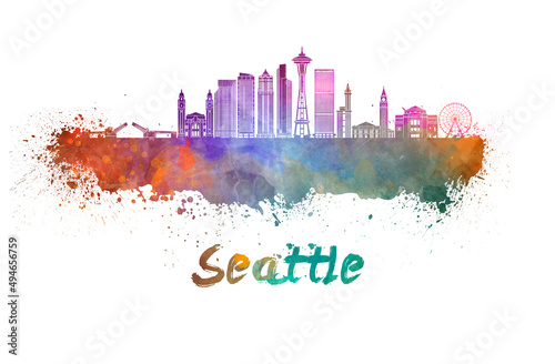 Seattle V2 skyline in watercolor