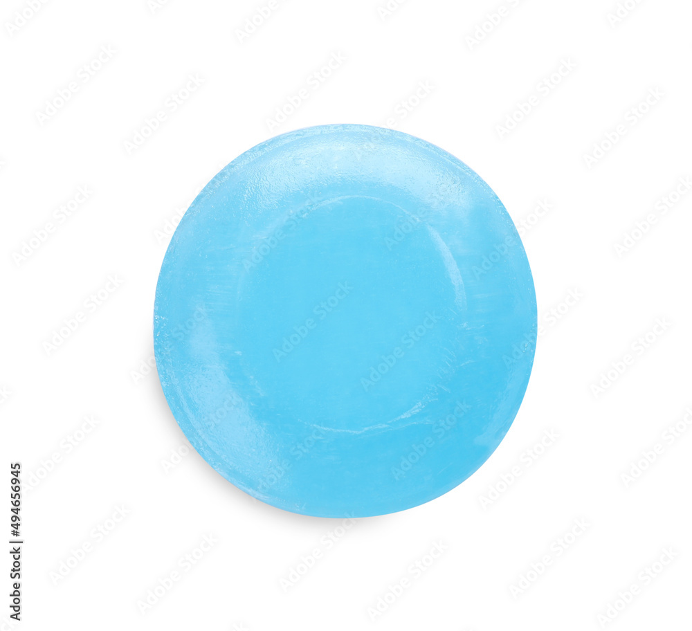 One light blue cough drop isolated on white, top view One light blue cough drop isolated on white, top view