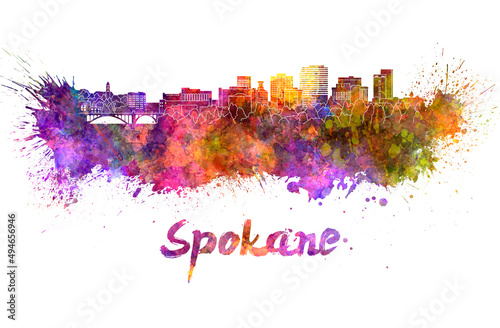 Spokane skyline in watercolor