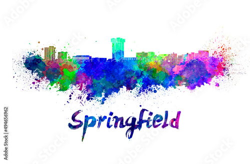 Springfield MO skyline in watercolor splatters with clipping path photo