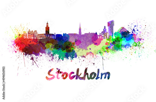 Stockholm skyline in watercolor